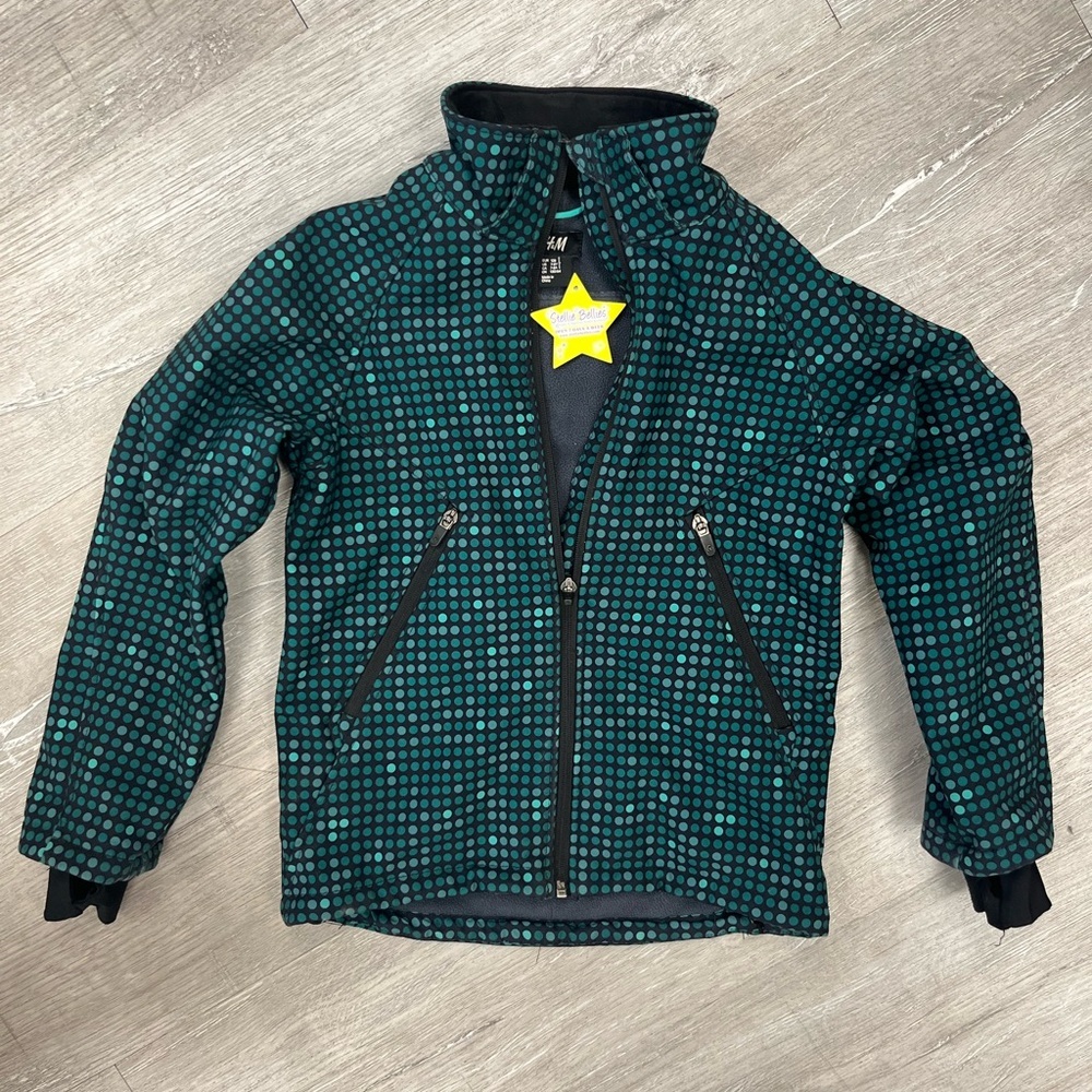 H&M Green Polka Dot Jacket Kids size 7-8 with fleece thumb holes
